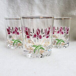 Cerve Devalbor Pink Iris Italian Crystal Whiskey Rocks Glasses Vtg Barware